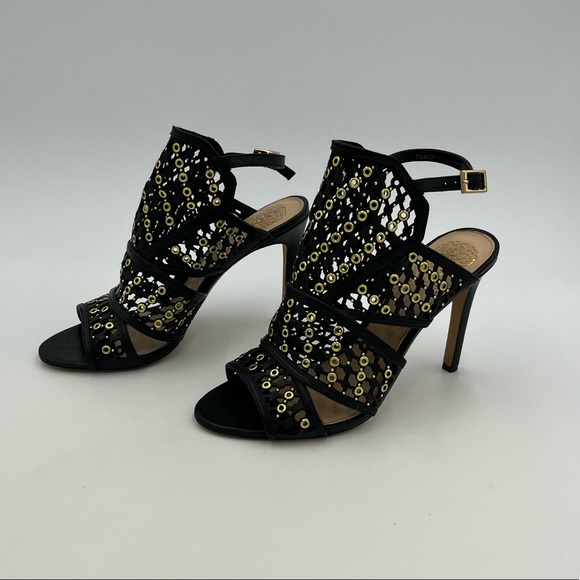 Vince Camuto 4” Black and Gold Leather Heels NWOT, excellent condition - Picture 1 of 17